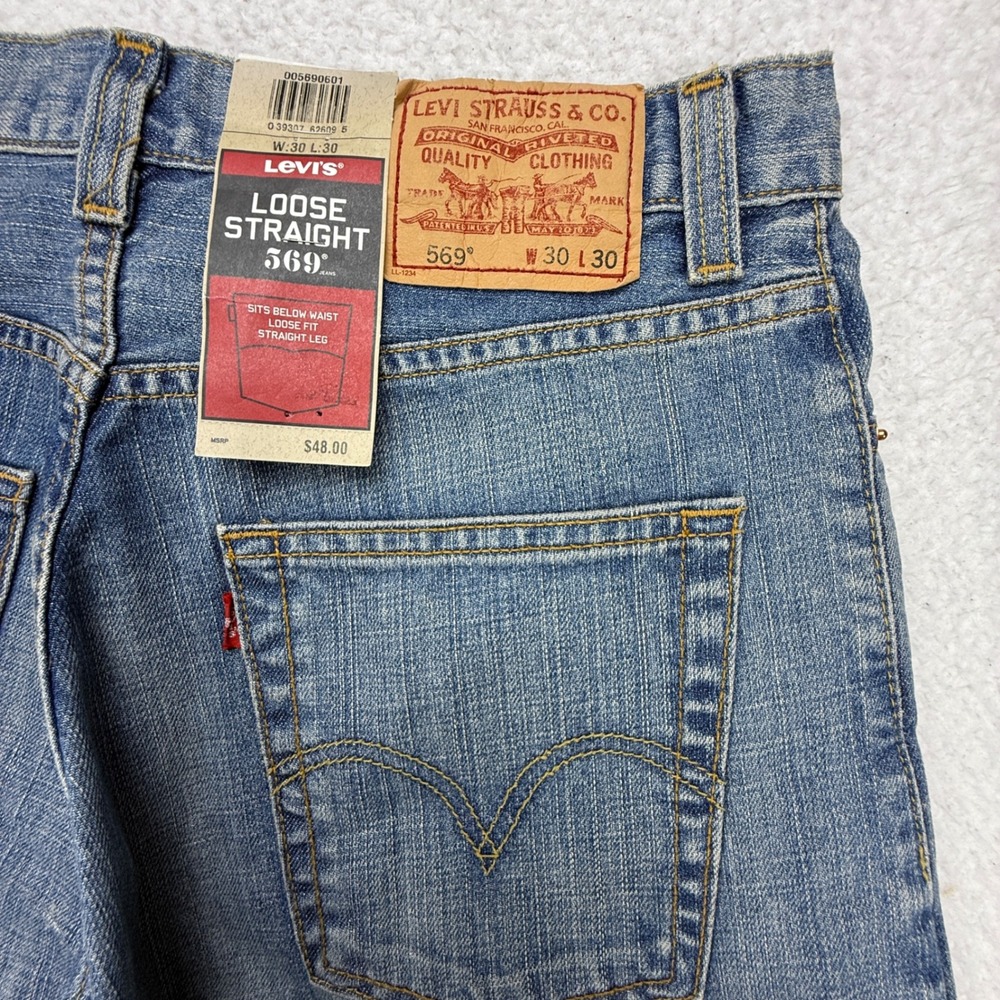 Levis 569 Loose Straight Fit Denim Blue Jeans Mens 30x30 NWT